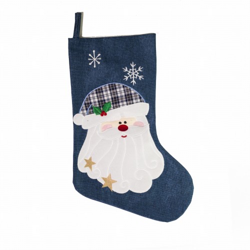 OZDOBA ŚWIĄTECZNA SKARPETA GRANATOWA 45 cm MIKOŁAJ BOŻE NARODZENIE